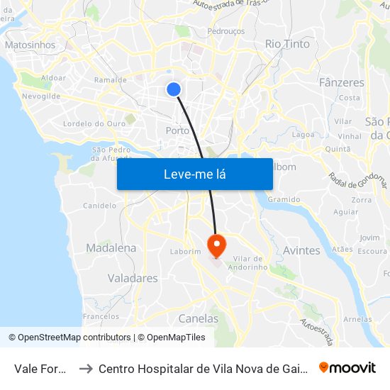 Vale Formoso to Centro Hospitalar de Vila Nova de Gaia - Unidade 1 map