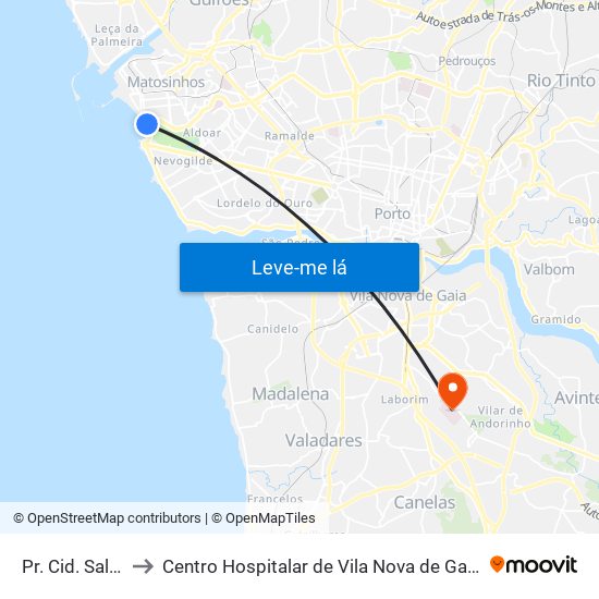 Pr. Cid. Salvador to Centro Hospitalar de Vila Nova de Gaia - Unidade 1 map