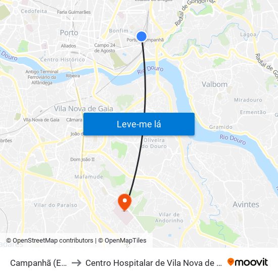 Campanhã (Estação) to Centro Hospitalar de Vila Nova de Gaia - Unidade 1 map
