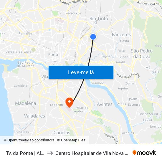 Tv. da Ponte | Albuquerque to Centro Hospitalar de Vila Nova de Gaia - Unidade 1 map