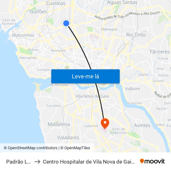 Padrão Légua to Centro Hospitalar de Vila Nova de Gaia - Unidade 1 map