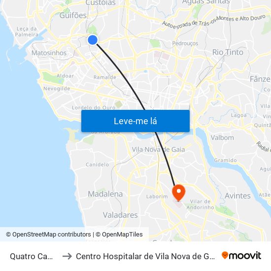 Quatro Caminhos to Centro Hospitalar de Vila Nova de Gaia - Unidade 1 map