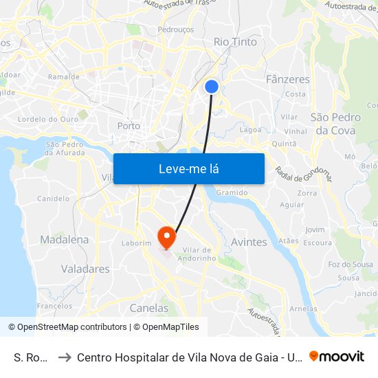 S. Roque to Centro Hospitalar de Vila Nova de Gaia - Unidade 1 map