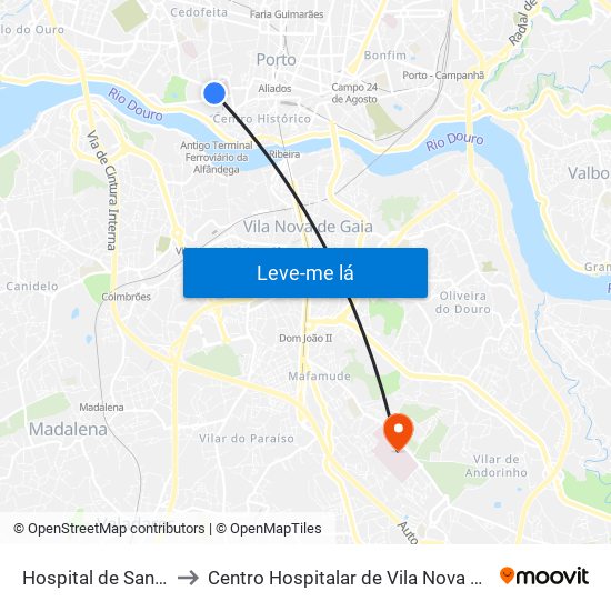 Hospital de Santo António to Centro Hospitalar de Vila Nova de Gaia - Unidade 1 map