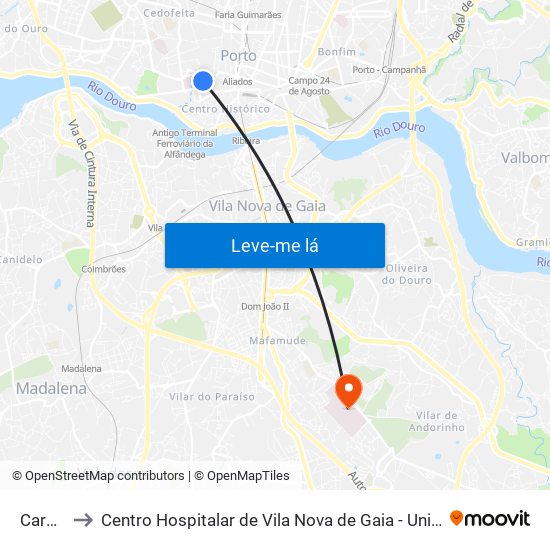 Carmo to Centro Hospitalar de Vila Nova de Gaia - Unidade 1 map