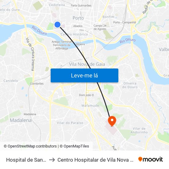 Hospital de Santo António to Centro Hospitalar de Vila Nova de Gaia - Unidade 1 map