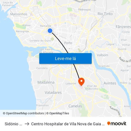 Sidónio Pais to Centro Hospitalar de Vila Nova de Gaia - Unidade 1 map