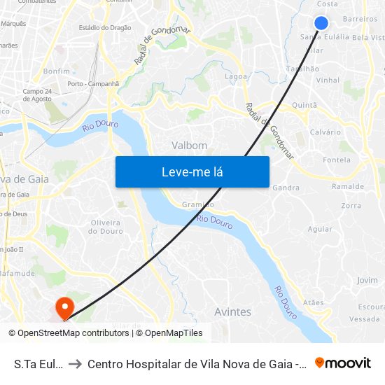 S.Ta Eulália to Centro Hospitalar de Vila Nova de Gaia - Unidade 1 map