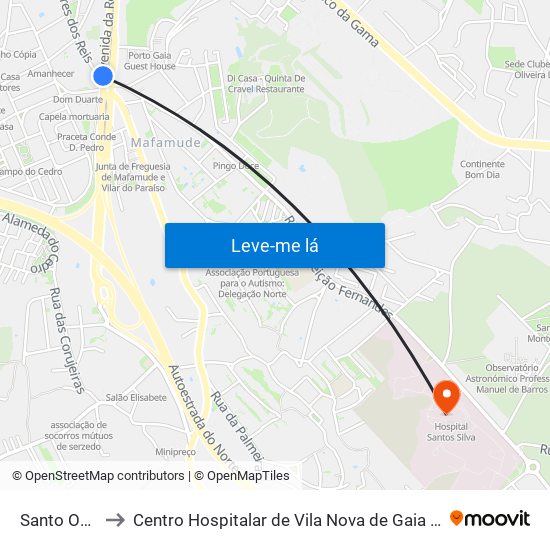 Santo Ovídio to Centro Hospitalar de Vila Nova de Gaia - Unidade 1 map