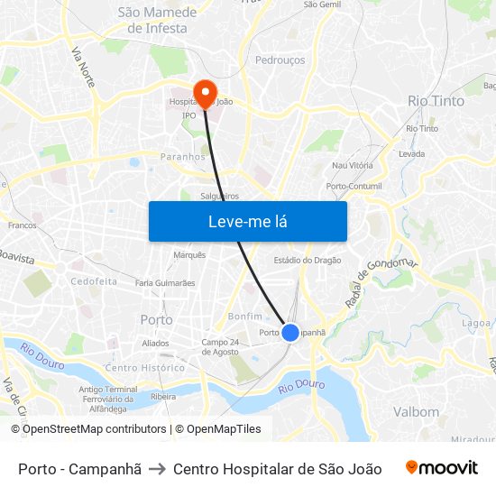 Porto - Campanhã to Centro Hospitalar de São João map