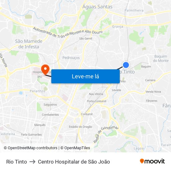 Rio Tinto to Centro Hospitalar de São João map