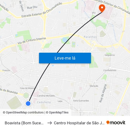 Boavista (Bom Sucesso) to Centro Hospitalar de São João map