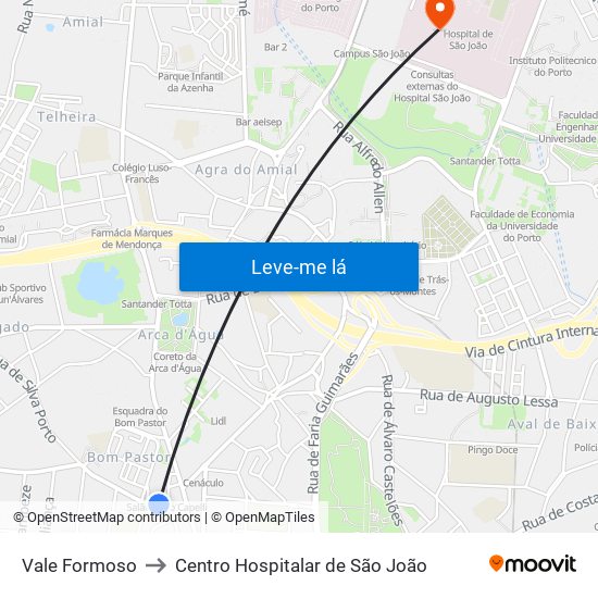 Vale Formoso to Centro Hospitalar de São João map