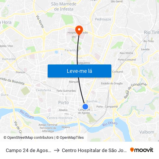 Campo 24 de Agosto to Centro Hospitalar de São João map