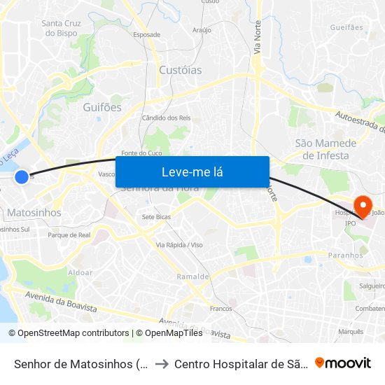 Senhor de Matosinhos (Metro) to Centro Hospitalar de São João map