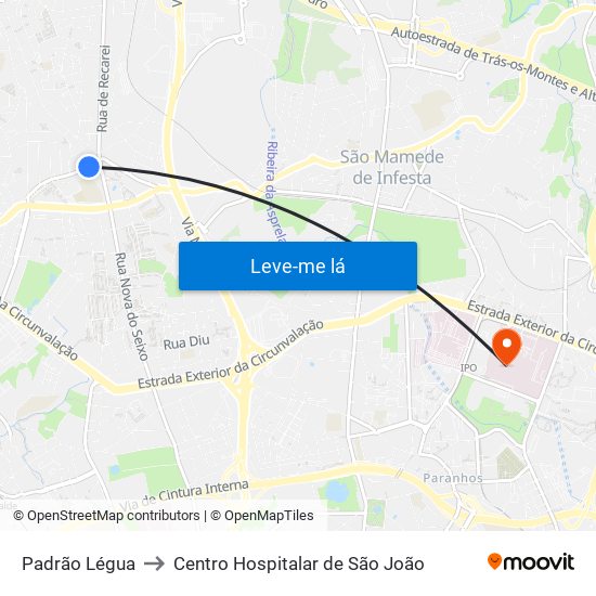 Padrão Légua to Centro Hospitalar de São João map