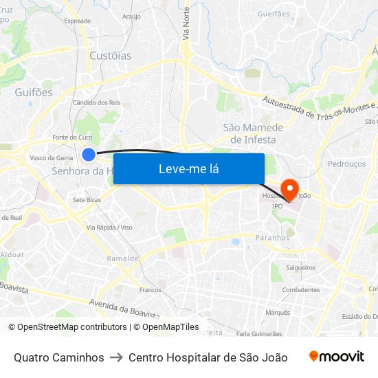 Quatro Caminhos to Centro Hospitalar de São João map