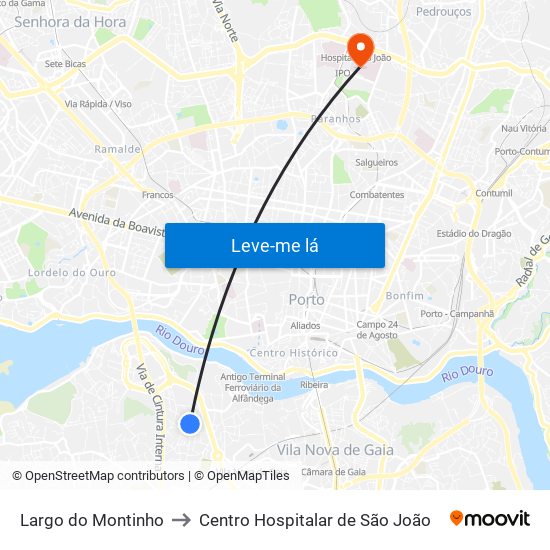 Largo do Montinho to Centro Hospitalar de São João map