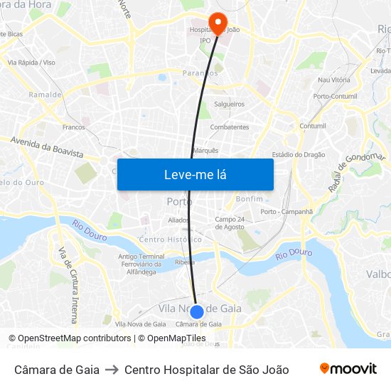 Câmara de Gaia to Centro Hospitalar de São João map
