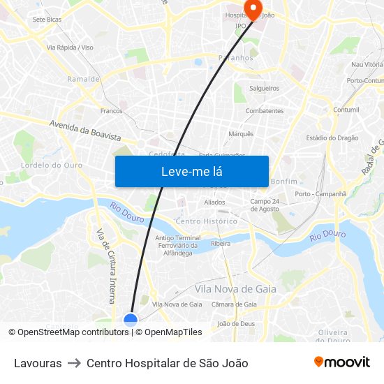 Lavouras to Centro Hospitalar de São João map