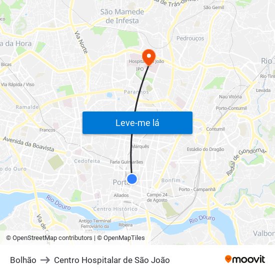 Bolhão to Centro Hospitalar de São João map