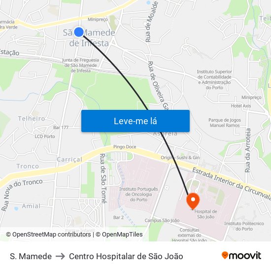 S. Mamede to Centro Hospitalar de São João map