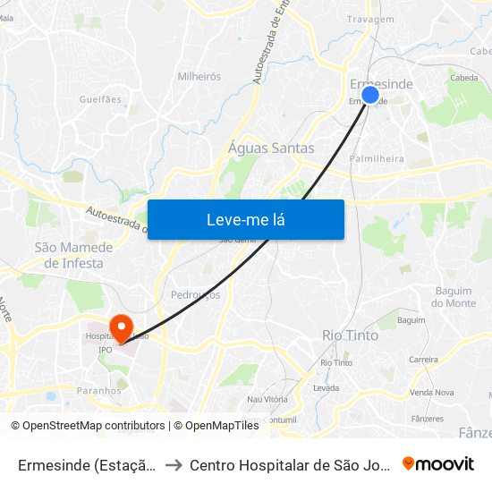 Ermesinde (Estação) to Centro Hospitalar de São João map
