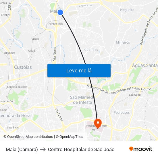 Maia (Câmara) to Centro Hospitalar de São João map