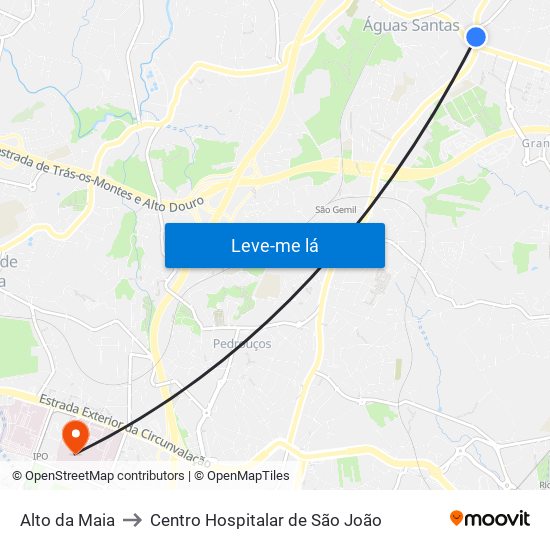 Alto da Maia to Centro Hospitalar de São João map