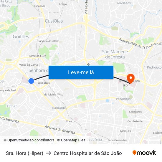 Sra. Hora (Hiper) to Centro Hospitalar de São João map