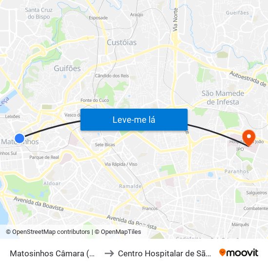 Matosinhos Câmara (Matc1) to Centro Hospitalar de São João map