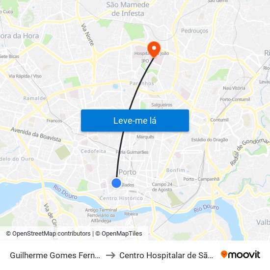 Guilherme Gomes Fernandes to Centro Hospitalar de São João map