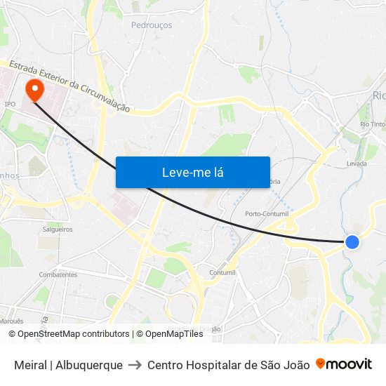 Meiral | Albuquerque to Centro Hospitalar de São João map