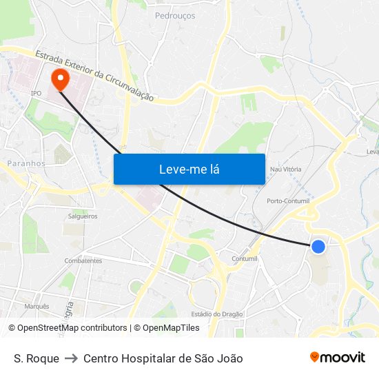 S. Roque to Centro Hospitalar de São João map