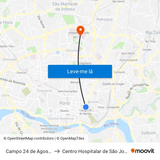 Campo 24 de Agosto to Centro Hospitalar de São João map