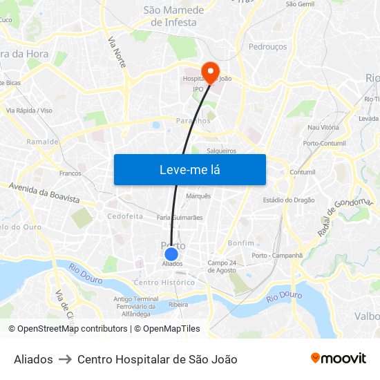 Aliados to Centro Hospitalar de São João map
