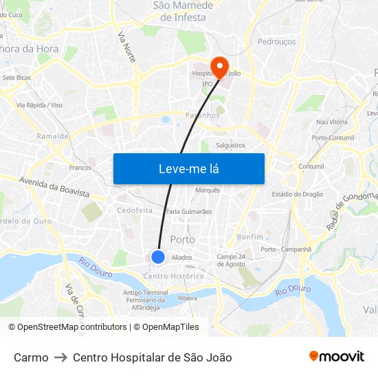 Carmo to Centro Hospitalar de São João map