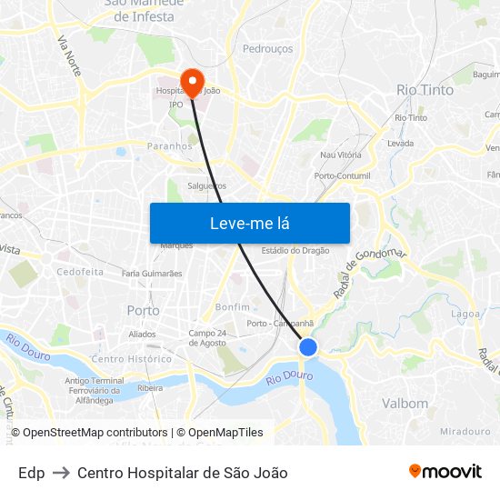 Edp to Centro Hospitalar de São João map