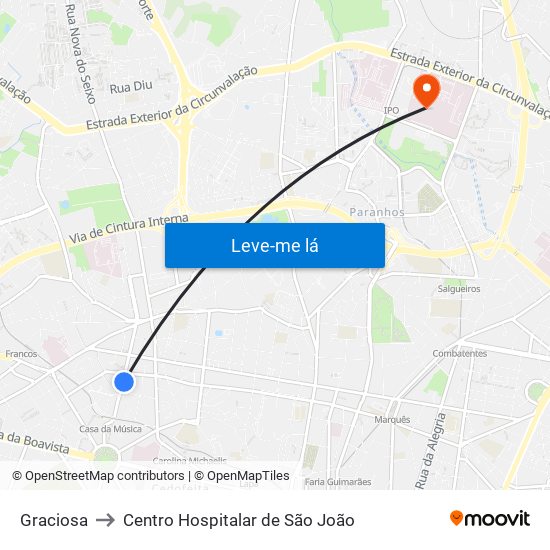 Graciosa to Centro Hospitalar de São João map