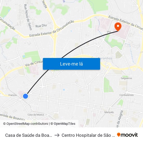 Casa de Saúde da Boavista to Centro Hospitalar de São João map