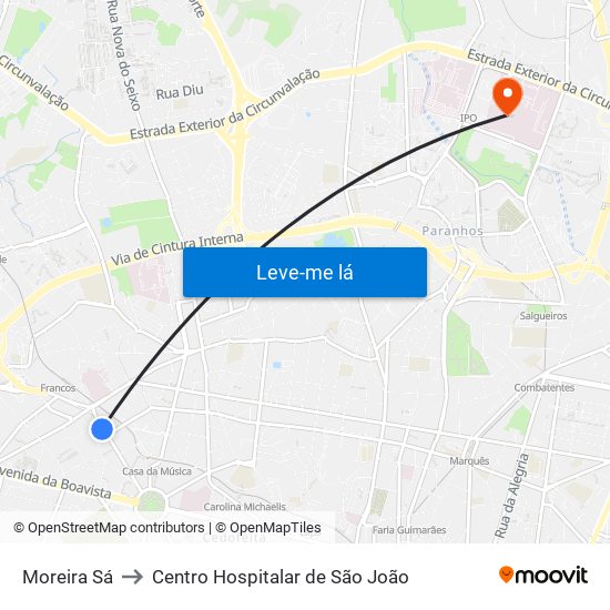 Moreira Sá to Centro Hospitalar de São João map