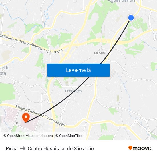 Pícua to Centro Hospitalar de São João map