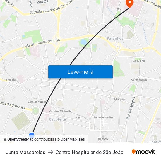 Junta Massarelos to Centro Hospitalar de São João map