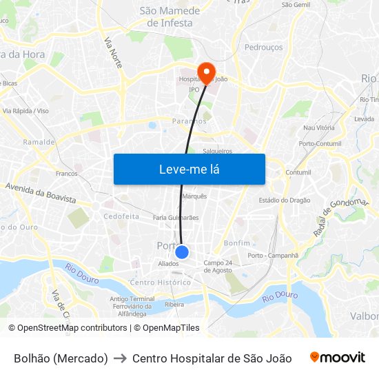 Bolhão (Mercado) to Centro Hospitalar de São João map