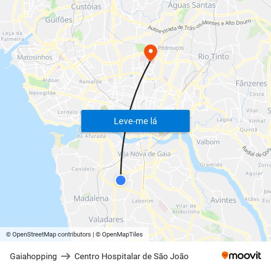 Gaiahopping to Centro Hospitalar de São João map