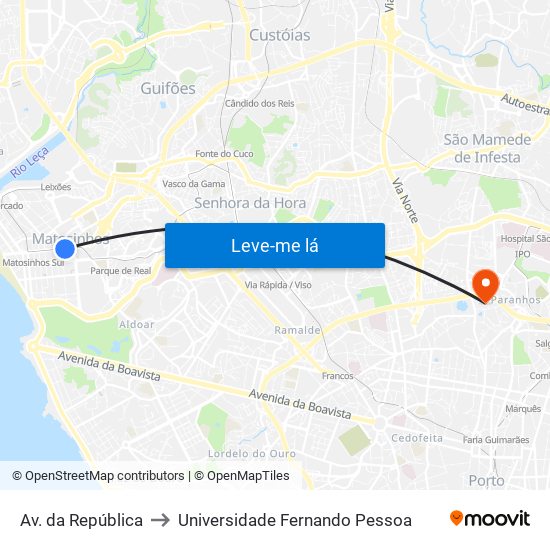 Av. da República to Universidade Fernando Pessoa map