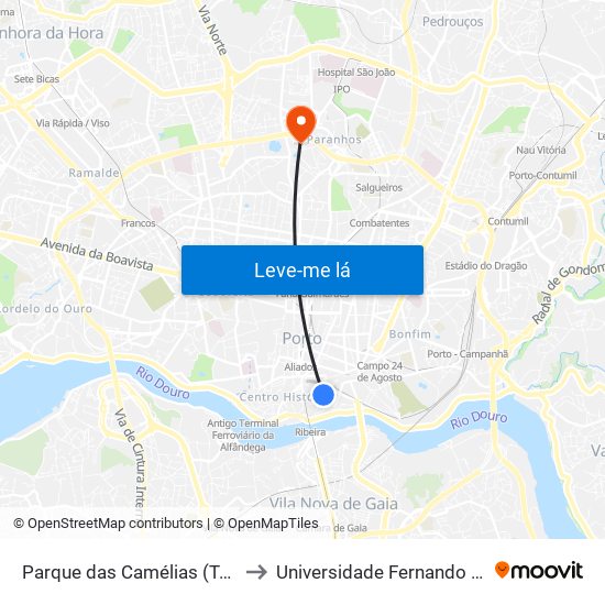 Parque das Camélias (Terminal) to Universidade Fernando Pessoa map