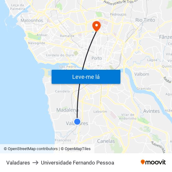 Valadares to Universidade Fernando Pessoa map