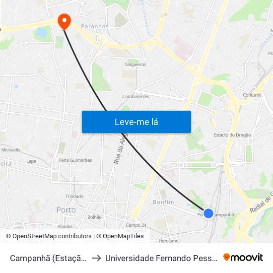 Campanhã (Estação) to Universidade Fernando Pessoa map