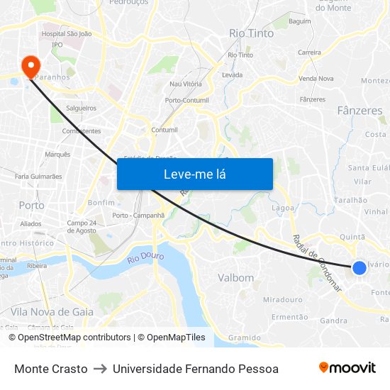 Monte Crasto to Universidade Fernando Pessoa map